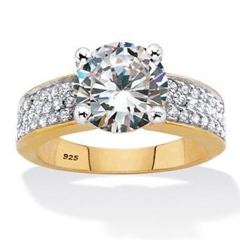4.37 ct w. Round Cut CZ Gold-Plated Silver Two-Tone Pave' Engagement Ring