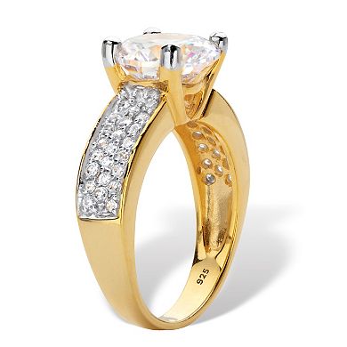 4.37 Cttw. Round Cut CZ Gold-Plated Silver Two-Tone Pave' Engagement Ring