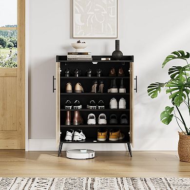 Rattan Shoe Cabinet 5-Tier Freestanding Shoe Storage Organizer with Adjustable Shelves