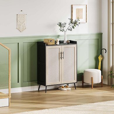 Rattan Shoe Cabinet 5-Tier Freestanding Shoe Storage Organizer with Adjustable Shelves