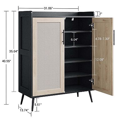 Rattan Shoe Cabinet 5-Tier Freestanding Shoe Storage Organizer with Adjustable Shelves