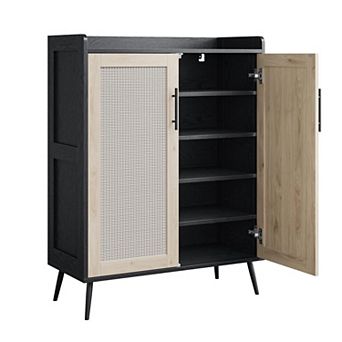 Rattan Shoe Cabinet 5 tier Freestanding Shoe Storage Organizer with Adjustable Shelves