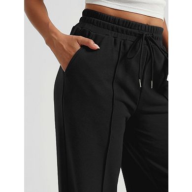 Women's High Waisted Drawstring Waist Wide Leg Sweatpants with Pockets