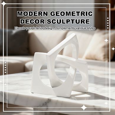 Modern Geometric White Decor Sculpture, 6"x3"x7" Alloy Tabletop Statue