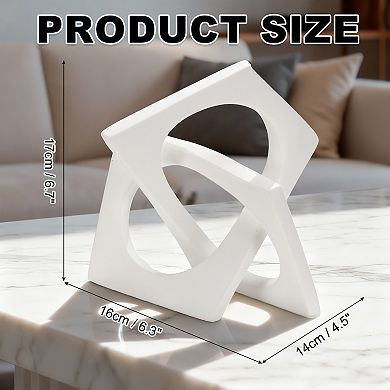 Modern Geometric White Decor Sculpture, 6"x3"x7" Alloy Tabletop Statue