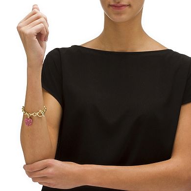 Simulated Birthstone Goldtone Heart Charm Bracelet
