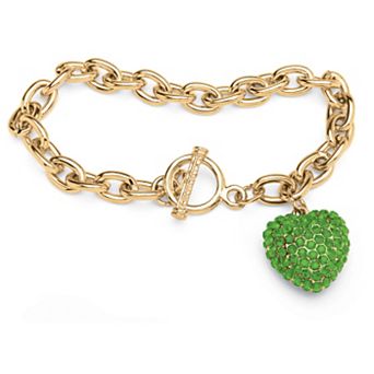 Simulated Birthstone Goldtone Heart Charm Bracelet