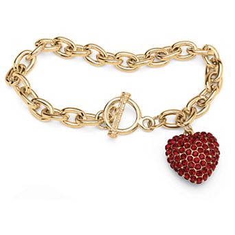 Simulated Birthstone Goldtone Heart Charm Bracelet