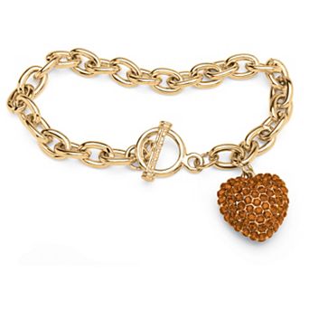 Simulated Birthstone Goldtone Heart Charm Bracelet