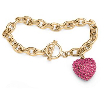 Simulated Birthstone Goldtone Heart Charm Bracelet