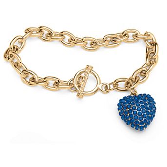 Simulated Birthstone Goldtone Heart Charm Bracelet