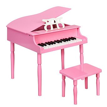 30 Key Wood Toy Kids Grand Piano with Bench Music Rack Pink