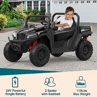 24V Kids Electric Dump Truck, 2 Seater, 4WD, Outdoor Construction Fun
