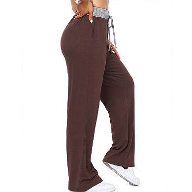 Women's Wide Leg Pants Drawstring Casual Loose Comfy Trousers for Lounge Workout