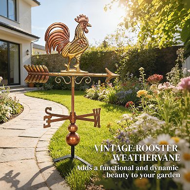 Outsunny Metal Rooster Weathervane, Roof Mount Wind Direction Indicator