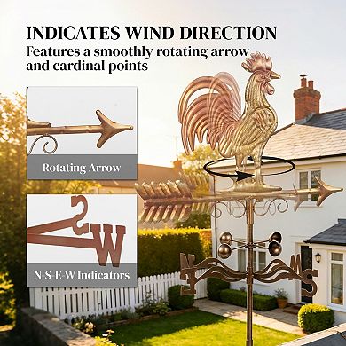Outsunny Metal Rooster Weathervane, Roof Mount Wind Direction Indicator