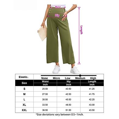 Womens Maternity Wide Leg Pants Casual Elastic High Waist Pants Loose Button Down Pants with Pockets