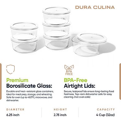 Dura Living™ 12-Piece, 4 Cup Glass Food Round Storage Set