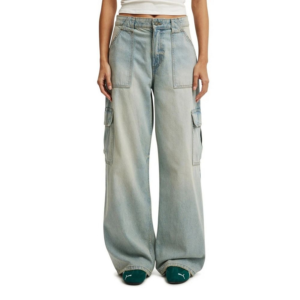 Women's Wide Leg Denim Pants Casual Straight Baggy Elastic Waist