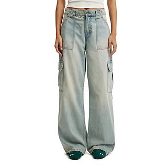 Women's Wide Leg Denim Pants Casual Straight Baggy Elastic Waist Trousers Denim Pants with Pockets
