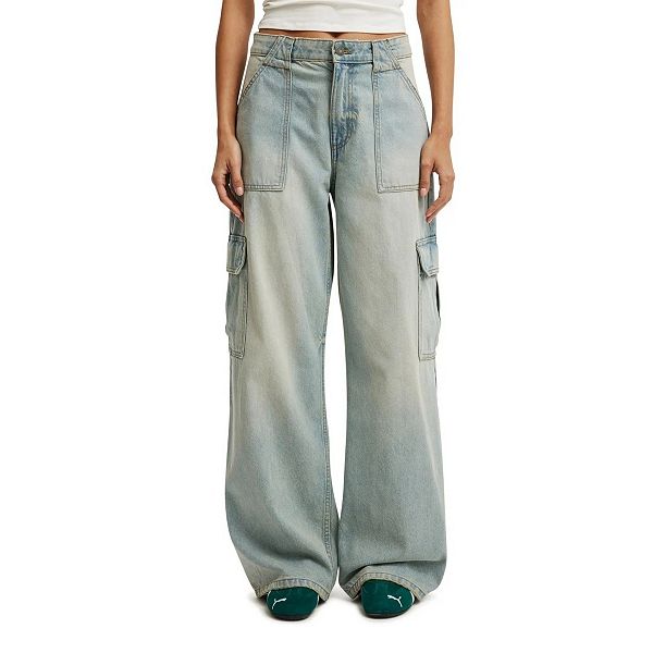 Women's Wide Leg Denim Pants Casual Straight Baggy Elastic Waist