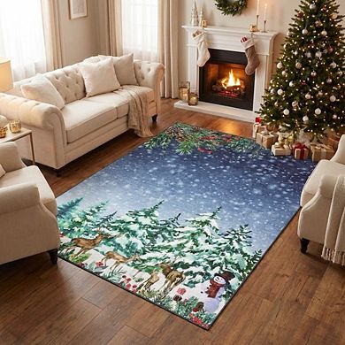 Winter Area Rug Machine Washable Non Slip Non Shedding Stain Resistant Floor Cover for Dining Room