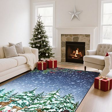 Winter Area Rug Machine Washable Non Slip Non Shedding Stain Resistant Floor Cover for Dining Room