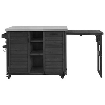 78.3 in Wood Outdoor Kitchen Island with Foldable Grill Table