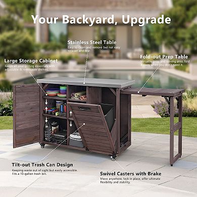 78.3 in. Wood Outdoor Kitchen Island with Foldable Grill Table