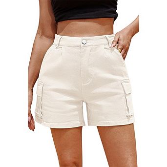 Women Casual Elastic High Waist Shorts Summer Trendy Outfits Hiking Shorts with Pockets