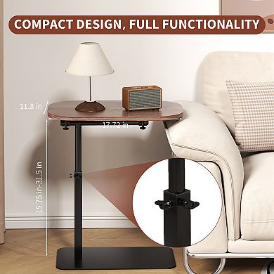 C Shaped Overbed Bedside Table, Sofa Tray End Table Study TV Tray for Couch Adjustable Height