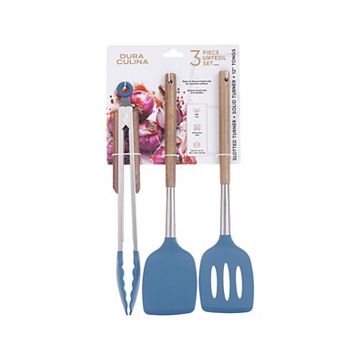 Dura Living Acacia Wood & Silicone Kitchen Cookware Set - Slotted & Solid turner, Tong