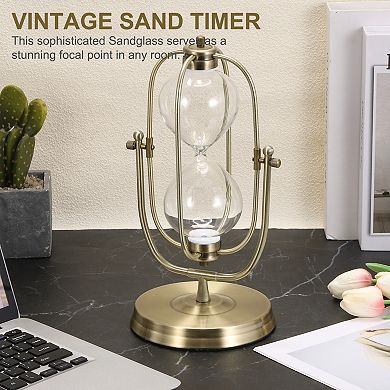 Vintage Sand Timer 60-Minute, Brass Oval Sandglass 6.69 x 5.91 x 12.2 In, Clear