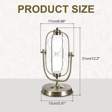 Vintage Sand Timer 60-Minute, Brass Oval Sandglass 6.69 x 5.91 x 12.2 In, Clear