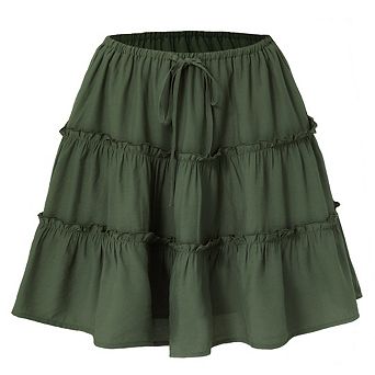 Women’s Casual High Waist Flowy Mini Skort with Ruffle Summer Tiers Built in Shorts Boho Beachwear