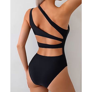 Women's One Piece Swimsuit One Shoulder Strappy Cutout Back High Cut Bathing Suit