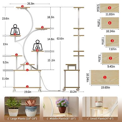 62" S-Shaped 8-Tier Plant Stand with 3-Head Grow Lights