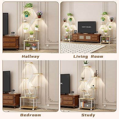 62" S-Shaped 8-Tier Plant Stand with 3-Head Grow Lights