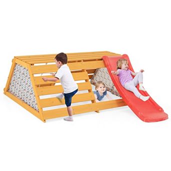 5 in 1 Wooden Indoor Jungle Gym Playground with Slide and Climbing Features