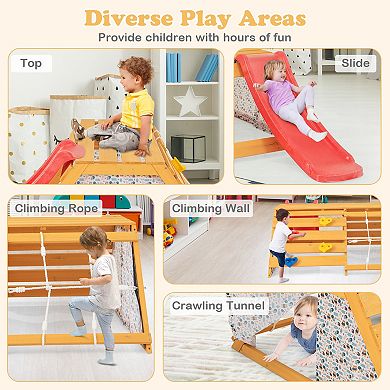 5 in 1 Wooden Indoor Jungle Gym Playground with Slide and Climbing Features
