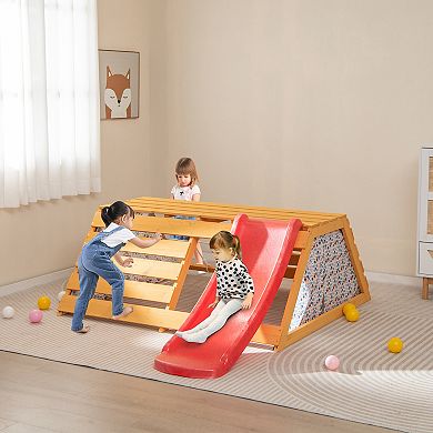 5 in 1 Wooden Indoor Jungle Gym Playground with Slide and Climbing Features