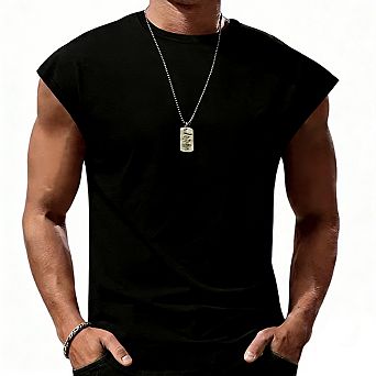 Men's Sleeveless Tank Tops Crew Neckline Wide Shoulder Relaxed Fit Casual Shirts