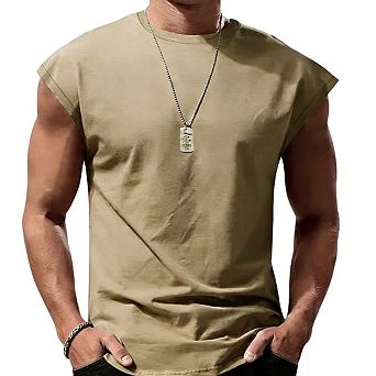 Men's Sleeveless Tank Tops Crew Neckline Wide Shoulder Relaxed Fit Casual Shirts