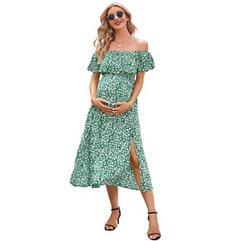 Maternity Dress Off Shoulder Split Maxi Dress Photography Dress for Babyshower