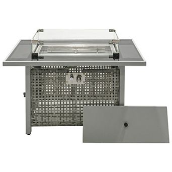 Whisen 43" Propane Gas Fire Pit Table, 60000 BTU Open Weave Wicker Fire Pit with Glass Wind Guard