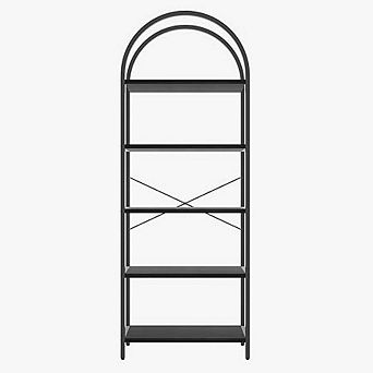 71" Narrow 5 tier Industrial Bookshelf Heavy Duty Metal Frame Arched Bookcase Storage