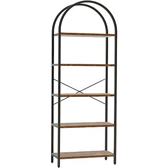 71" Narrow 5 tier Industrial Bookshelf Heavy Duty Metal Frame Arched Bookcase Storage