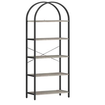 71" Narrow 5 tier Industrial Bookshelf Heavy Duty Metal Frame Arched Bookcase Storage