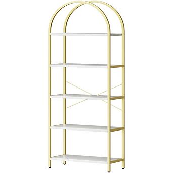 71" Narrow 5 tier Industrial Bookshelf Heavy Duty Metal Frame Arched Bookcase Storage