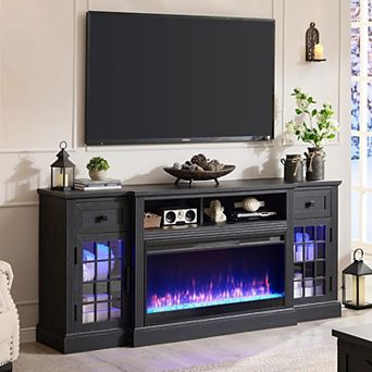 Fireplace TV Stand with 36 in Electric Fireplace, 70 in Farmhouse Highboy Entertainment Center